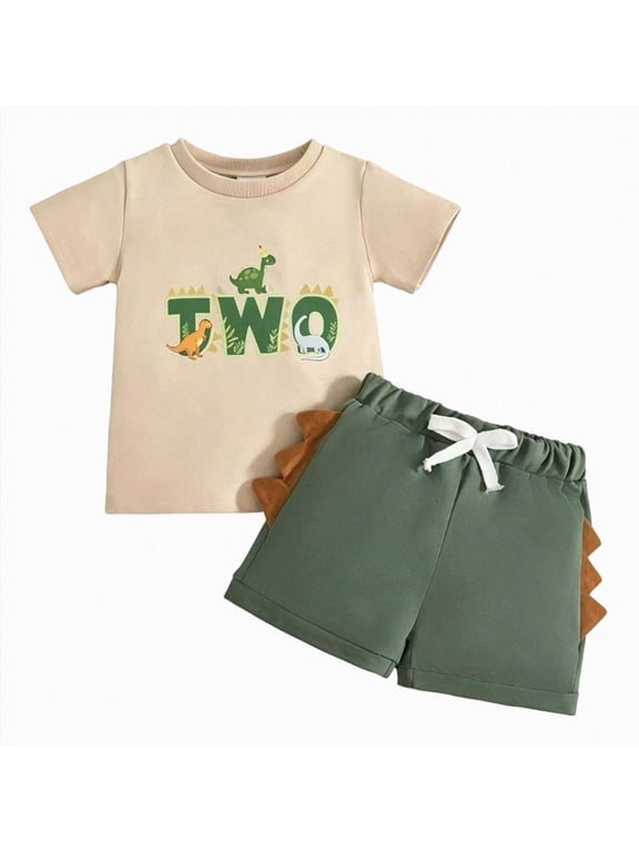 Toddler Baby Boy 1st 2nd Birthday Outfit Dinosaur Short Sleeve T-Shirt Tops Shorts Set Summer Clothes(Green,2-3 Years )