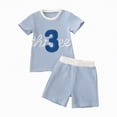thumbnail image 1 of mgoYE Toddler Baby Boy Birthday Outfit Three Letter Embroidery Waffle T-shirt Top Jogger Shorts Summer Birthday Clothes(Light Blue,2-3 Years), 1 of 9
