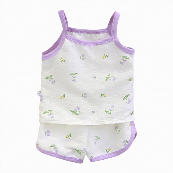 mgoYE Toddler Baby Boy Clothes 6M-7T Cotton Camisole Cute Tank Tops Sleeveless Undershirt Shorts Set Flower Clothes|Purple 4-5 Years