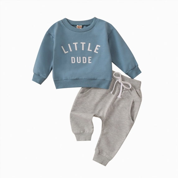 mgoYE Toddler Baby Boy Clothes Little Dude Long Sleeve Sweatshirt Pullover Top Pant Fall Winter Outfits