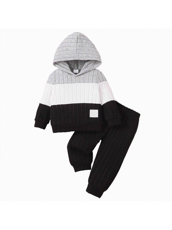 Toddler Baby Boy Clothes Long Sleeve Color Block Hoodie Sweatshirt and Sweatpants for School Playdates