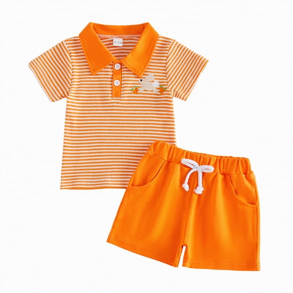 mgoYE Toddler Baby Boy Easter Outfit Bunny Embroidered Short Sleeve T-Shirt Tops Plaid Shorts 2pcs Set Cute Infant Clothes(Orange,0-6 Months)
