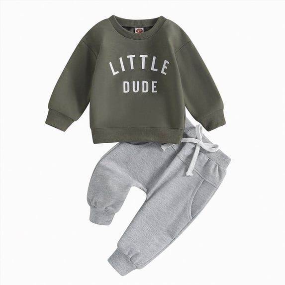 mgoYE Toddler Baby Boy Fall Clothes Letter Print Little Dude Sweatshirt Jogger Pants 3 6 12 18 24 Months 3T 4T Boy Winter Outfits