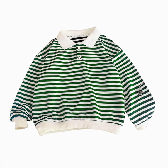 mgoYE Toddler Baby Boy Outfit Waffle Striped Long Sleeve Polo Shirt Button Up Pullover Top(Green,3-4 Years)