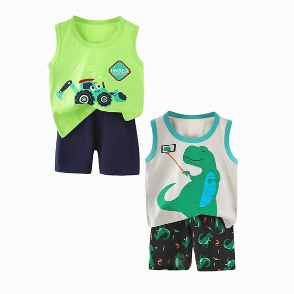 mgoYE Toddler Baby Boy Summer Clothes 3 6 12 18 24 Months 3T 4T 5T 6T Sleeveless Dinosaur Tank Tops Shorts Set Beach & Dailywear Outfits Size 3-4 Years