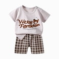 thumbnail image 1 of mgoYE Toddler Baby Boy Summer Outfit 3 6 12 18 24 Months 2T 3T 4T Girls Outfit Letter Graphic Short Sleeve Shirt T-Shirt Tops + Casual Shorts Outfit Set Size 3-4 Years, 1 of 3