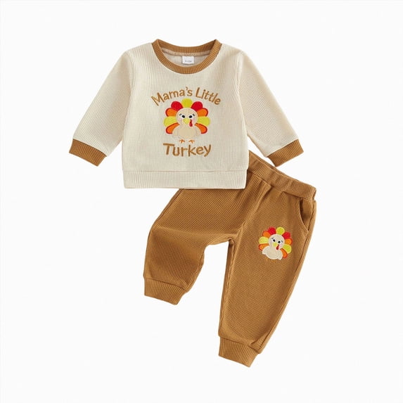 mgoYE Toddler Baby Boy Thanksgiving Outfit Little Turkey Long Sleeve Sweatshirt Pants Set 2Pc Outfits