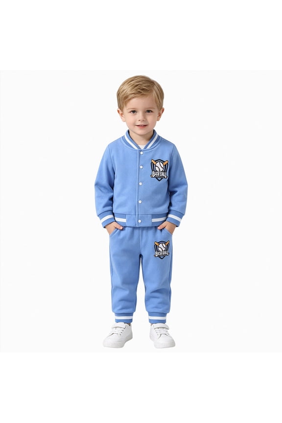 Toddler Baby Boy Varsity Bomber Jacket and Jogger Pants Outfit Set 9 12 18 24 Month 3t(Blue,9-12 Months)