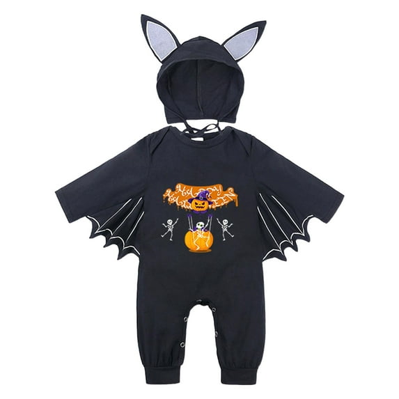 mgoYE Toddler Baby Boy's Girl's Halloween Bat Style Clothes Set Skeleton Print Winter Outerwear Hooded Coat|Orange 6-12 Months