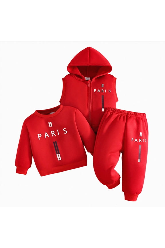 Toddler Baby Boys 3pc Outfit 9 12 18 24 Month Vest Hoodie Sweatshirt and Pants Set,Letter Embroidered Varsity Outfit,Warm Fall Winter Clothes Size 12-18 Months