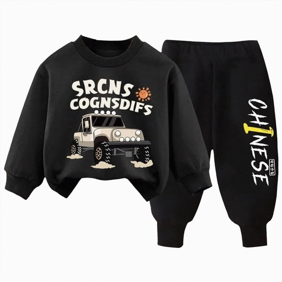 mgoYE Toddler Baby Boys Fall Outfits 3 6 12 18 24 Months 2T 3T 4T 5T Toddler Boy Fall Clothes Long Sleeve Pullover Sweatshirt Pants Clothes Set Fall Winter 2Pcs(Black,3-4 Years)