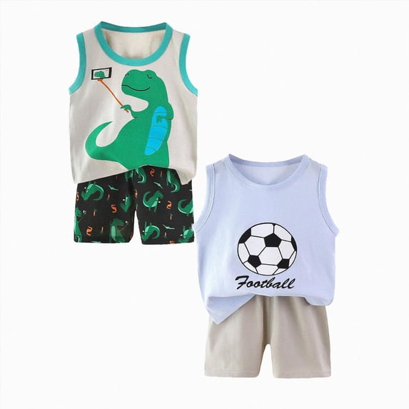 mgoYE Toddler Baby Boys Summer Outfits 4 PCS Summer Outfits Sleeveless Cotton Dinosaur T-Shirt Shorts Set for 3 6 12 18 24 Months 3T 4T 5T 6T Size 6-12 Months