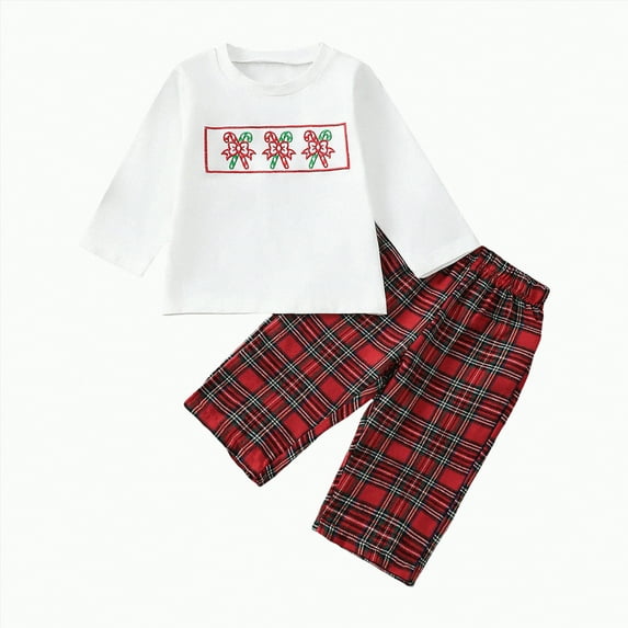 mgoYE Toddler Baby Christmas Outfit 12 Months Girls Boys Plaid Sweatshirt Long Sleeve Shirt Pants Winter Christmas Clothes Set|White 3-4 Years