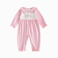 thumbnail image 1 of mgoYE Toddler Baby Girl Boy Birthday Outfit One Embroidery Jumpsuit Long Sleeve Peter Pan Collar Romper 1st Birthday Cake Smash Outfit, 1 of 6