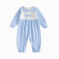thumbnail image 1 of mgoYE Toddler Baby Girl Boy Birthday Outfit One Embroidery Jumpsuit Long Sleeve Peter Pan Collar Romper 1st Birthday Cake Smash Outfit, 1 of 6