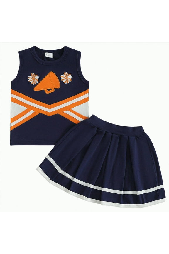 Toddler Baby Girl Cheerleader Outfit Baby Girl Clothes 3 Months Shirt Tops Skirt Set Cheer Uniform Outfit Halloween Cheerleading Clothes|Navy 12-18 Months