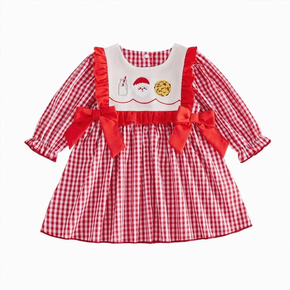 mgoYE Toddler Baby Girl Christmas Dress Girls Smocked Party Holiday Xmas Dresses Long Sleeve