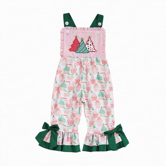 mgoYE Toddler Baby Girl Christmas Outfit Overalls Romper Cute Bottom Suspender Jumpsuit(Red,18-24 Months)