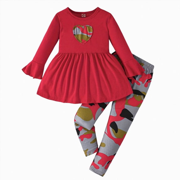 mgoYE Toddler Baby Girl Clothes 1T 2T 3T 4T 5T 6T Girls Fall Winter Outfits 2 Piece Ruffle Sleeve Top Flower Legging Printed Pants Set(Red,4-5 Years)