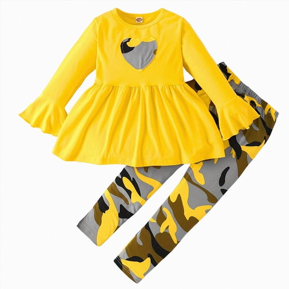 mgoYE Toddler Baby Girl Clothes 1T 2T 3T 4T 5T 6T Girls Fall Winter Outfits 2 Piece Ruffle Sleeve Top Flower Legging Printed Pants Set(Yellow,2-3 Years)