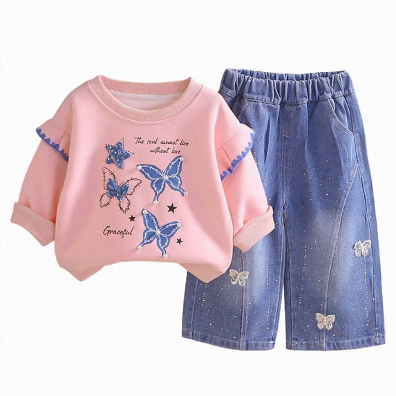 mgoYE Toddler Baby Girl Clothes 2t 3t 4t 5t Fall Winter Outfits Gifts Sweatshirt Bell Bottom Jeans Bow Pants(Pink,3-4 Years)