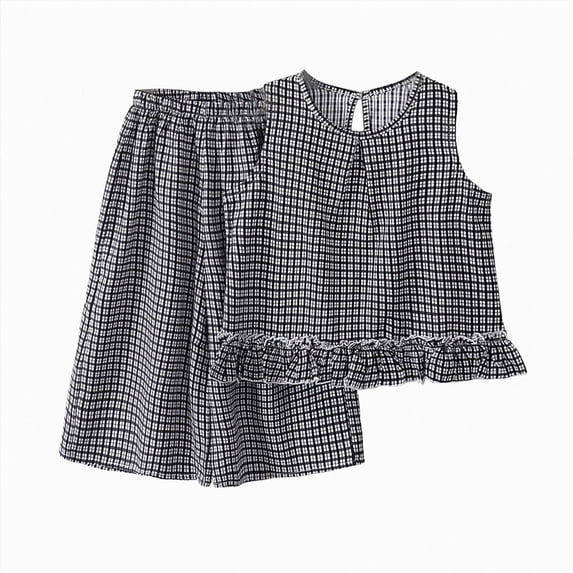 mgoYE Toddler Baby Girl Clothes 3-4 Years Summer Sleeveless Plaid Tank Top Casual Short Sets 2 Piece Outfits Black