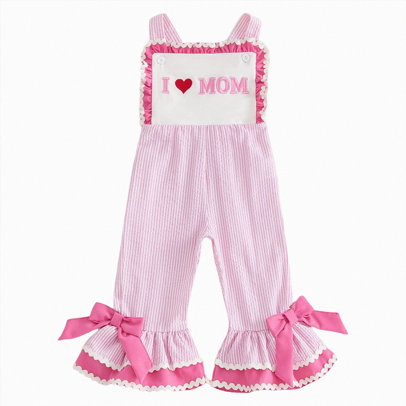 mgoYE Toddler Baby Girl Clothes 6-12 Months Mamas Girl Bell Bottom Romper Sleeveless Jumpsuit Overalls Cute Girls Summer Outfits Red