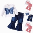 thumbnail image 1 of mgoYE Toddler Baby Girl Clothes 6M-3T Fall Winter Outfits Gifts Sweatshirt Bell Bottom Jeans Pants for Girls(Blue,9-12 Months), 1 of 9