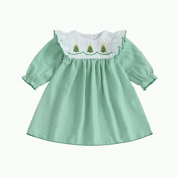 mgoYE Toddler Baby Girl Clothes Christmas Dress Crew Neck Long Sleeves Tulle Patchwork A Line Dress(Green,3-4 Years)