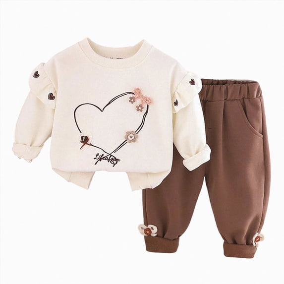 mgoYE Toddler Baby Girl Clothes Cute Infant Long Sleeve Sweathsirt Fall Winter Outfits Kids Pullover Pants Set 3-4 Years