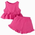 thumbnail image 1 of mgoYE Toddler Baby Girl Clothes Cute Outfits Girls Linen Bow Tank Tops Ruffled Shorts Set Spring Summer Clothes for Kids, 1 of 6