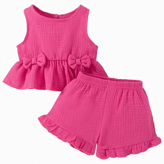 mgoYE Toddler Baby Girl Clothes Cute Outfits Girls Linen Bow Tank Tops Ruffled Shorts Set Spring Summer Clothes for Kids