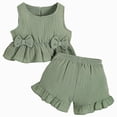 thumbnail image 1 of mgoYE Toddler Baby Girl Clothes Cute Outfits Girls Linen Bow Tank Tops Ruffled Shorts Set Spring Summer Clothes for Kids, 1 of 5