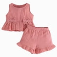 thumbnail image 1 of mgoYE Toddler Baby Girl Clothes Cute Outfits Girls Linen Bow Tank Tops Ruffled Shorts Set Spring Summer Clothes for Kids, 1 of 5