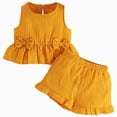 thumbnail image 1 of mgoYE Toddler Baby Girl Clothes Cute Outfits Girls Linen Bow Tank Tops Ruffled Shorts Set Spring Summer Clothes for Kids, 1 of 5