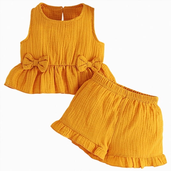 mgoYE Toddler Baby Girl Clothes Cute Outfits Girls Linen Bow Tank Tops Ruffled Shorts Set Spring Summer Clothes for Kids