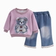 thumbnail image 1 of mgoYE Toddler Baby Girl Clothes Long Sleeve Bear Pattern Hoodie Crewneck Sweatshirt Denim Jeans Pants Fall Winter Baby Girl Outfit 1-2 Years, 1 of 5