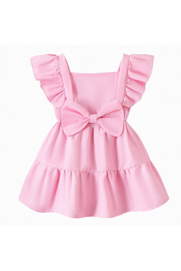 Toddler Baby Girl Dress Flutter Ruffle Sleeveless Square Neck Bow Summer Boho Swing Dresses(Pink,2-3 Years)