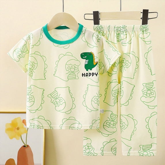 mgoYE Toddler Baby Girl Fall Clothes 1T 2T 3T 4T 5T Toddler Baby Kids Winter Boys Girls Solid Color Print Long Sleeved Home Wear Clothes Suit(Light Green,6-12 Months)