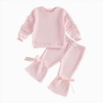 thumbnail image 1 of mgoYE Toddler Baby Girl Fall Clothes Waffle Long Sleeve Shirt Tops and Bell Bottoms Pants 2 Piece Outfits for Girls, 1 of 6