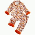 thumbnail image 1 of mgoYE Toddler Baby Girl Fuzzy Pajamas Set Pumpink Button Down Shirt and Pants Holiday Pjs for Kids Loungewear Set|Orange 12-18 Months, 1 of 5