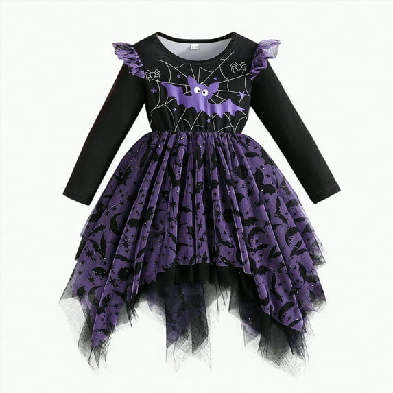 mgoYE Toddler Baby Girl Halloween Outfit Sleeveless Pumpkin Ghost Tutu Dresses Little Kids Clothes(Purple,12-18 Months)