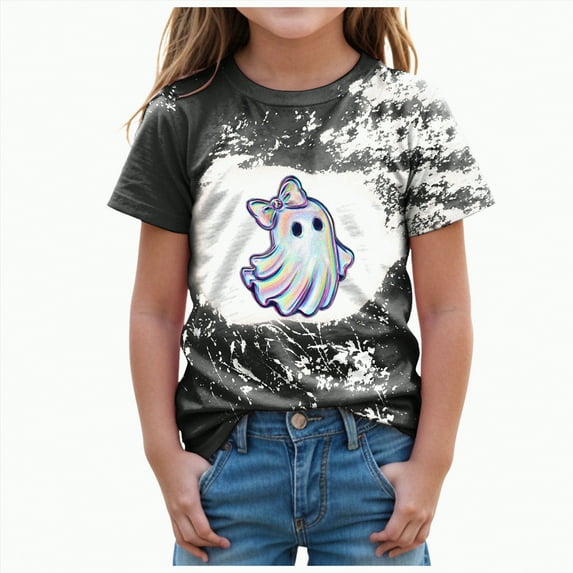 mgoYE Toddler Baby Girl Halloween Shirt Cute Ghost Pumpkin T-Shirt for Kids Short Sleeve Tee Fall Tops|Black 18-24 Months