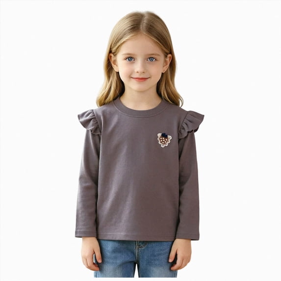 mgoYE Toddler Baby Girl Ruffle Long Sleeve T-Shirt Cotton Top Tee for Spring/Fall(Grey,4-5 Years)