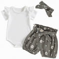thumbnail image 1 of mgoYE Toddler Baby Girl Summer Clothes 3Months Newborn Infant Girl Clothes Rib Knit Romper Daisy Print Shorts Headband Baby Summer Clothes 0 3 6 12 18 24 Months(Black,3-6 Months), 1 of 7