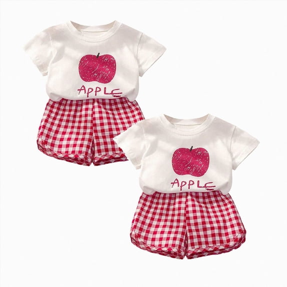 mgoYE Toddler Baby Girl's Cotton Short Sleeve Graphic Tees Fruitl Print Shirts 6 12 18 Months 2 3 4 5 T Cute Summer Beach Outfits Tshirt and Short Set 4PC