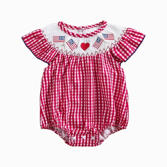 mgoYE Toddler Baby Girls 4th of July Romper 0 3 6 9 12 18 24 Month Cute Fly Sleeve Bubble Bodysuit Infant Flag Embroidery Summer Clothes Size 18-24 Months