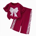 thumbnail image 1 of mgoYE Toddler Baby Girls Clothes 2 Piece Outfit 9 12 18 24 Month Short Sleeve Top + Bow Pants Girls Spring and Fall Outfits(Red,18-24 Months), 1 of 9