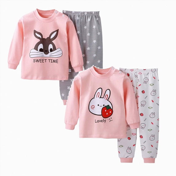 mgoYE Toddler Baby Girls Clothes 3 6 12 18 24 Months 3T 4T 5T 6T Girls Fall Winter Outfits Cartoon Print Tee + Pants 4 Pieces Fall Pants Set Size 12-18 Months