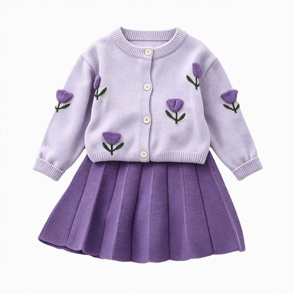 mgoYE Toddler Baby Girls Fall Outfits Long Sleeve Knitted Sweater Tops Pleated Mini Skirt Set Fall Winter Clothes Set